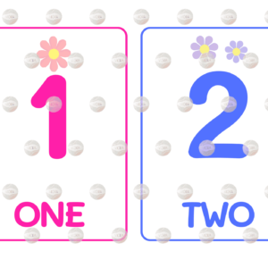English Numbers 0-9 Flashcards with Flowers – 5 Pages Printable PDF & PNG for Kids