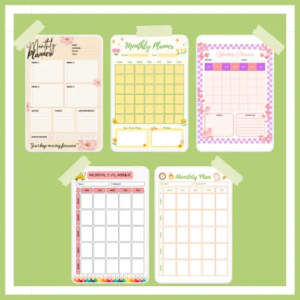 Monthly Planner – 5 Printable PDF Pages