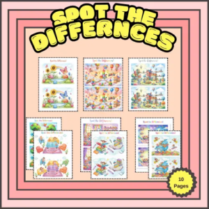 Sample:Spot the difference for kids printable Vol. 2 – 10 new activity pages with underwater, space, and forest themes for kids